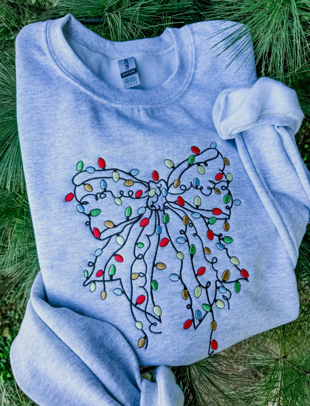 Embroidered Christmas Bow Crew Neck