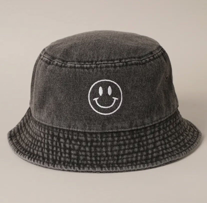 Smiley Embroidered Bucket Hat