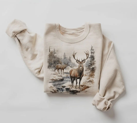 Retro Deer Crew Neck Sweatshirt